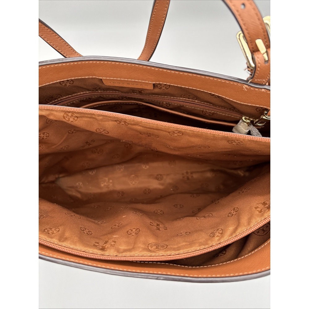 Tory Burch York Gold Buckle Saffiano Tan Leather Tote Brown Lg Carryall‎ HYS001 - Picture 5 of 16